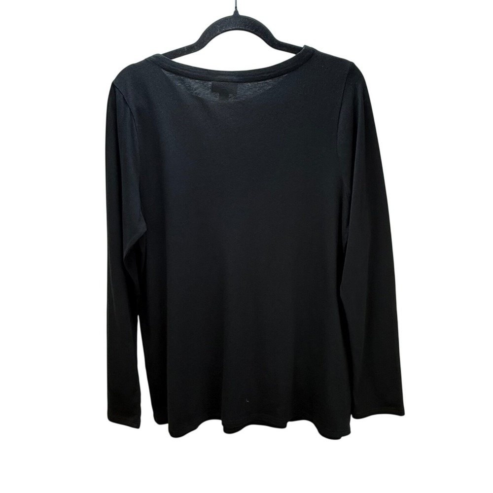 J. Jill Top M Black Embroidered Paisley Floral Cotton Tencel Long Sleeve Tee - Picture 2 of 7